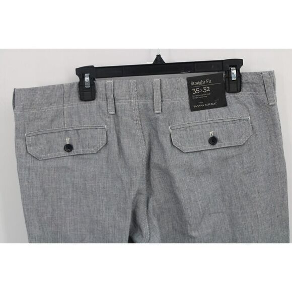 Banana Republic Straight Fit Trousers Navy White Pin Stripe 35x32 NWT - Picture 6 of 10